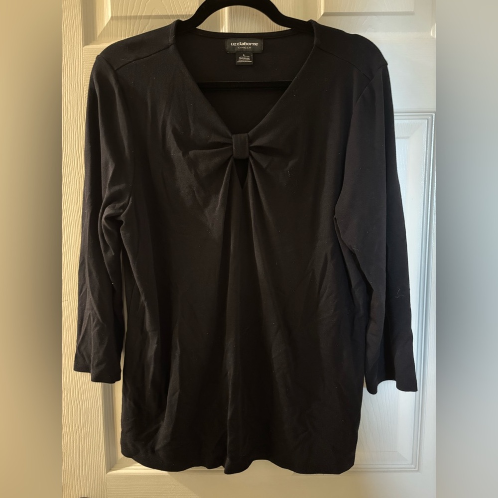 Liz Claiborne Black Blouse with Bow Detail Large